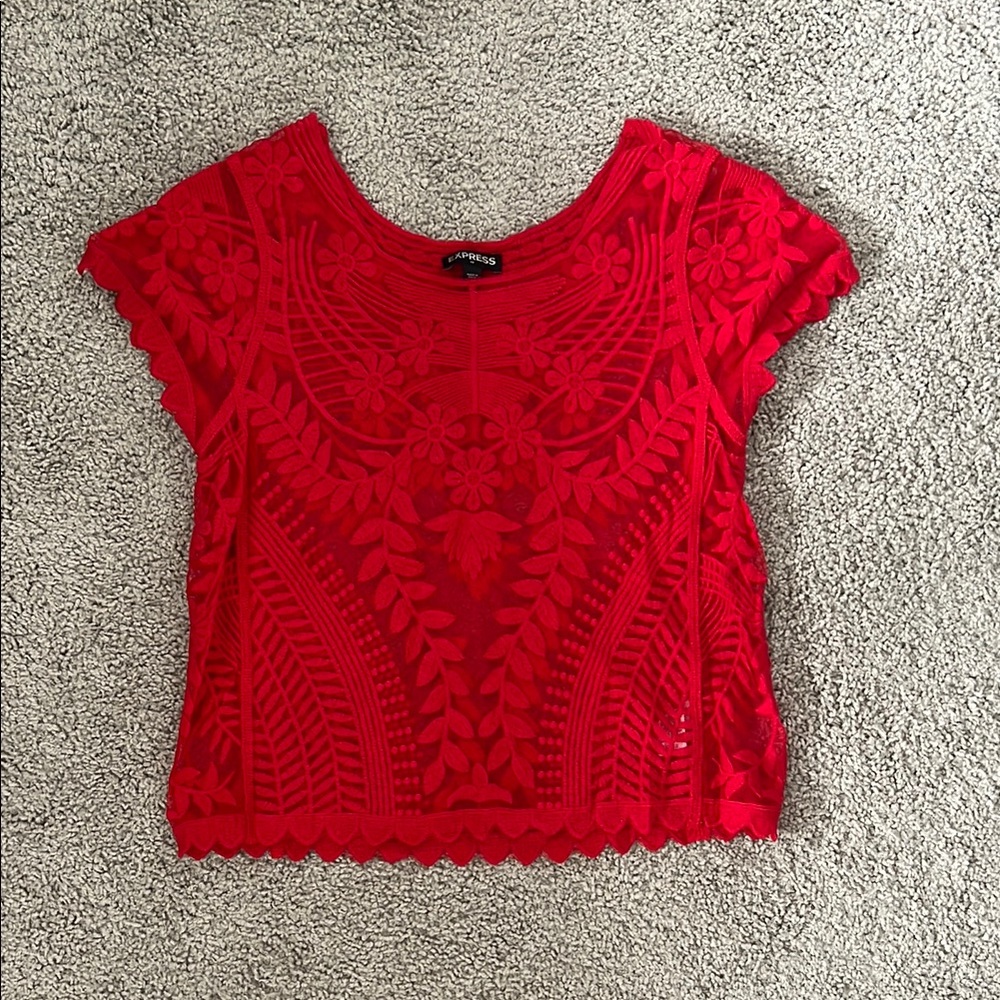 Express Vibrant Red Lace Blouse